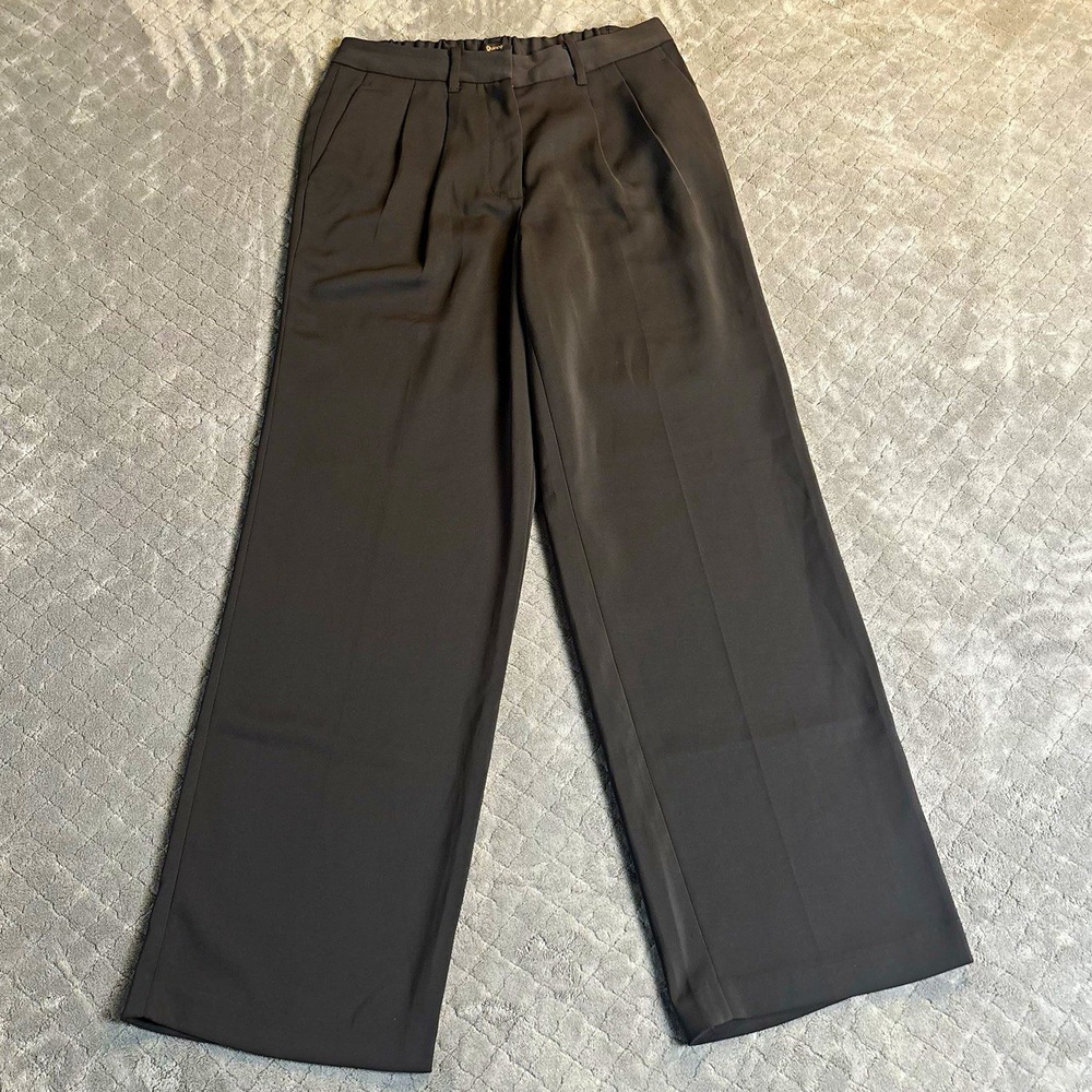 Quince Stretch Crepe Pleated Wide Leg Pants Black Size 8